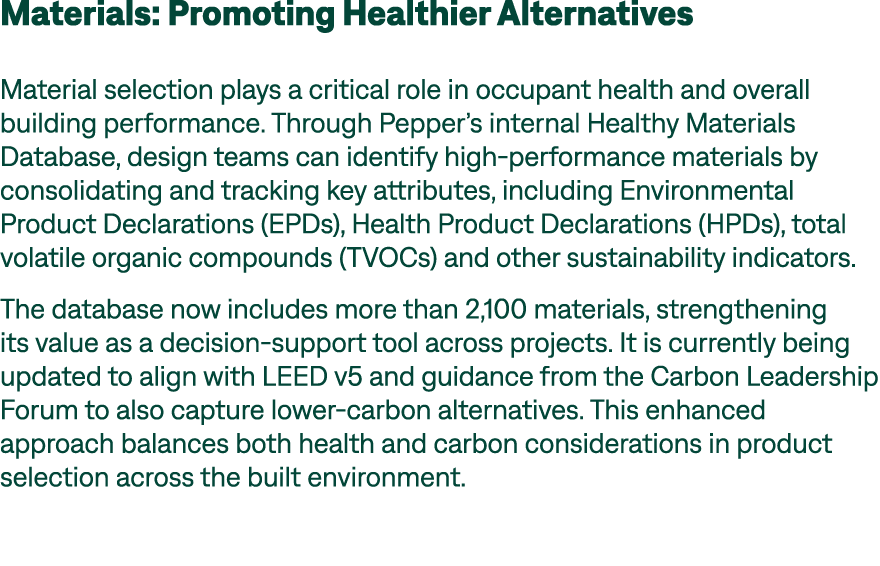 Materials: Promoting Healthier Alternatives Material selection plays a critical role in occupant health and overall b...