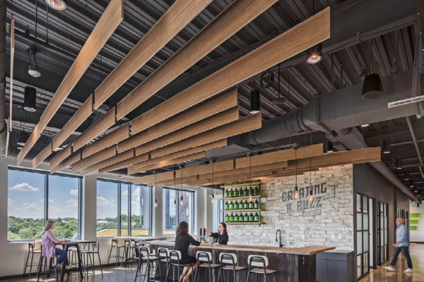 The main lobby sets the first impression so rustic elements and unique lighting fixtures were incorporated into the space.