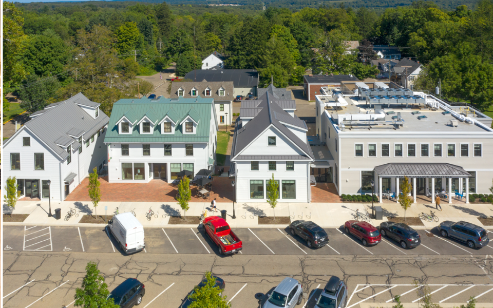 Drone image of all 4 buildings